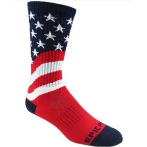 NWT SOCKS MEN'S US FLAG 4th Of  July PATTERN TRI-COLOR RED & BLUE Size 10-12 (L)